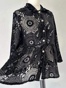 Dreamkeeper Devore Velvet Burnout Fan Medallion Kimono Peplum Blouse Jacket S M - Picture 1 of 20
