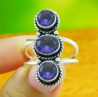 Anello con pietre preziose ametista in argento sterling 925 fatto a mano... - Immagine 1 di 4