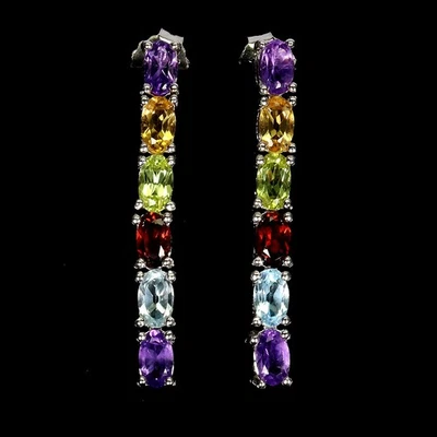 925 Sterling Silver Earrings Oval Amethyst Citrine Garnet Peridot Topaz Gemstone - Image 1 of 4