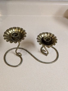 Vintage Messing Doppel Kerzenständer MCM Curvy Artsy Cottagecore mit Patina - Bild 1 von 7