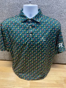 Rhoback Mens Medium The Fall Golf Performance Polo Green Maple Trees RARE LOGO - Picture 1 of 13