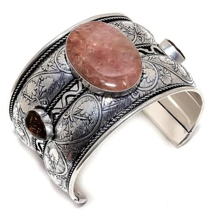 Rosso Avventurina, Fumè Gemma 925 Argento Sterling Polsino Bracciale Regolabile - Foto 1 di 5
