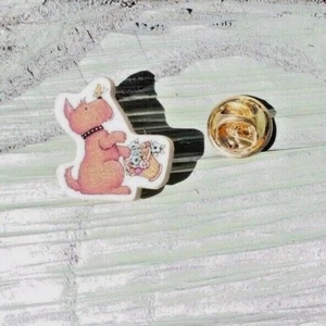 Mary Engelbreit Collar Hat Tie Tack Pin, Terrier with Flower Basket, New - Picture 1 of 4