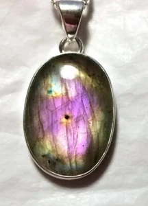 Lovely Multi Color Flash Spectrolite Pendant 1 3/8” 925 Sterling Silver🌹 - Picture 1 of 12