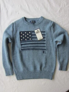 POLO RALPH LAUREN Girls Sweater 7 Blue Flag 100% Cotton NEW with TAG - Picture 1 of 8