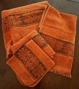Vtg Cannon Monticello Santa Cruz 4 Towel Set Bath Hand Washcloths Burnt Orange - Bild 1 von 5