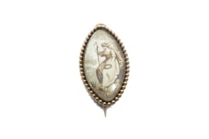 ANTIKE GEORGISCHE ZEIT GOLD SEPIA MINIATURBROSCHE c1790 MÄDCHEN & LÄMMER - Bild 1 von 4