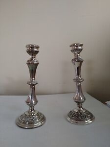Pair of solid sterling silver antique hallmarked candlesticks for sale