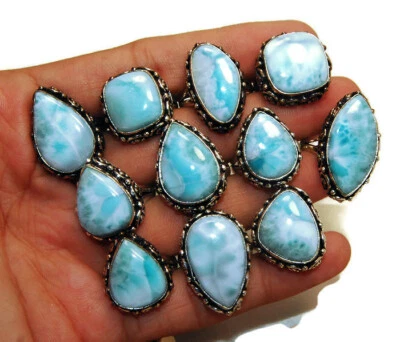 10 PCs. Designer Lot Natural Larimar 925 Sterling Silver Plated Rings Jewelry - Image 1 of 4