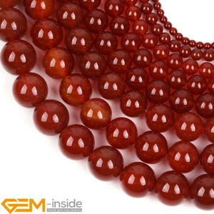 Natural Round Red Agate Stone Gemstone Beads For Jewellery Making 15" Wholesale - Picture 1 of 58