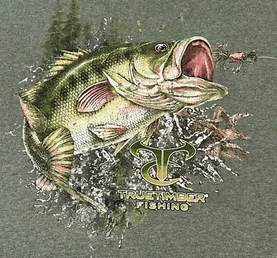 True Timber Fishing T Shirt Men's Large Green Short Sleeve Fish Graphic - Image 1 of 4
