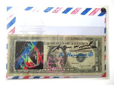 WARHOL/HARING/BASQUIAT:  "FROSCH" Echter US$ DOLLAR 3x signiert und skizziert - Bild 1 von 4