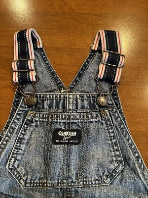 OshKosh B'gosh Unisex Bib Overalls Denim Blue Jean 18-24M Toddler UNIQUE STRAPS - Image 1 of 4