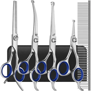 6PCS Professional Pet Dog Grooming Scissors Set Straight Curved Thinning Shear - Picture 1 of 12