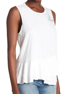 Sundry 163313 Women's Ti Amo Crew Neck Peplum Tank Top Sleeveless White Sz. 2 - Image 1 of 2