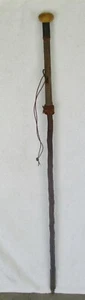 Antique Arabic Branch Cane with Quartz Pommel, Leather Wrapped, Engraved Brass - Picture 1 of 11