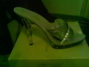 HIGHEST HEEL 5 3/4" HEELS LUCITE WITH BLING 1" PLATFORM BASE SLIDES DRAG 11 M - Picture 1 of 4