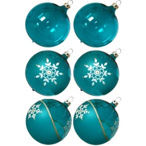 Weihnachtskugeln Mix-Box, 6 türkis Kugeln Ø 8cm, Thüringer Glas Weihnachtsschmuc - Bild 1 von 4