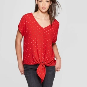 Women's Short Sleeve V-Neck Geo Print Tie Front-Universal Thread-Red-M-M305 - Imagen 1 de 3