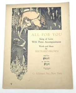 ALL FOR YOU Vintage Sheet Music Copyright 1919 G. Schirmer Low Voice - Picture 1 of 11