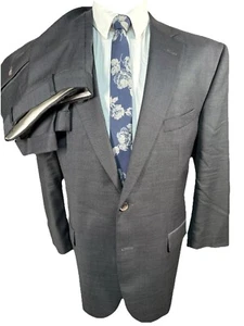 JACK VICTOR Mens Gray Wool REG FIT Flat Front 2 Pc Suit 46R Jacket 42x27 Pant - Picture 1 of 11