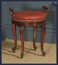 Antique Victorian Walnut & Brown Leather Revolving Music Dressing Table Stool