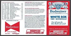 1981 WHITE SOX Budweiser/CBS Radio Regular Season POCKET SCHEDULE VG-EX+ - Picture 1 of 1