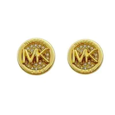 MICHAEL KORS GOLD LOGO PLATE WITH CRYSTALS PAVE EARRINGS. Retail $100 - Image 1 of 4