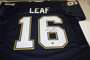 SAN DIEGO CHARGERS RYAN LEAF #16 SIGNED NAVY BLUE Home JERSEY  BECKETT CERTIFIED - Picture 1 of 2