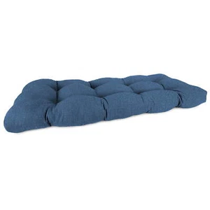 44"x18" Blue Crosshatch Rectangular Tufted Contoured Wicker Settee Bench Cushion - Picture 1 of 11