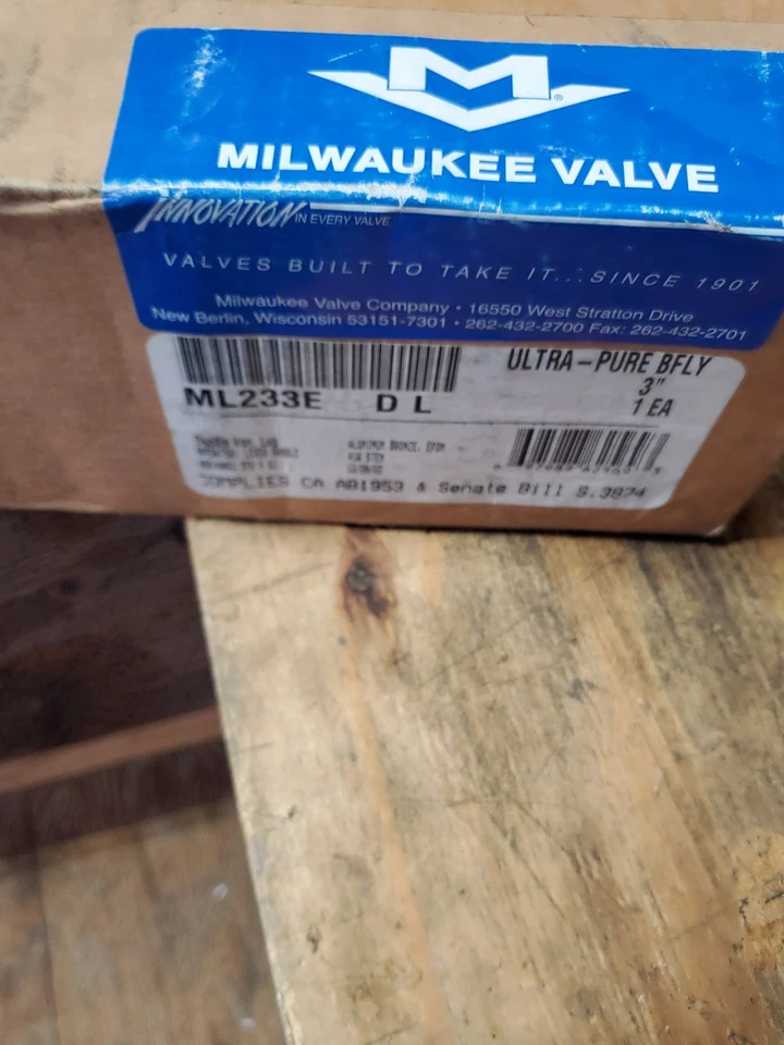 Válvula de mariposa ultra pura Milwaukee ML233E válvula de 3 pulgadas, 3" bronce Foto 1 de 4
