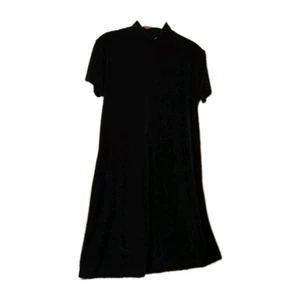 Vestido Jacqueline Ferrar Terciopelo Negro Manga Corta Hasta la Rodilla Cuello Simulado Talla 6P - Imagen 1 de 4
