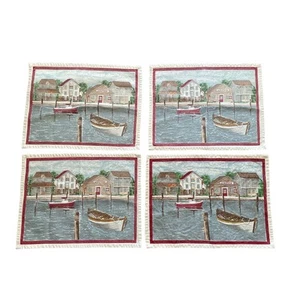 1990s VTG Set of 4 Maine Lobsters New England Marina Cotton Printed Placemats - Picture 1 of 4