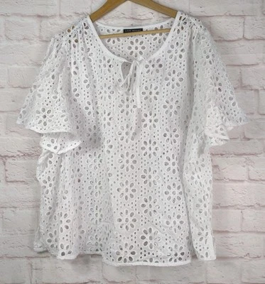 Lane Bryant Womens Tunic Swim Cover Top Sz 24 White Floral Eyelet Boho Summer - Image 1 of 4