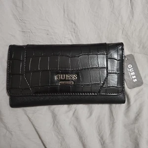 Cartera de chequera Guess Los Angeles texturizada de cuero sintético triple pliegue negra nueva con etiquetas - Imagen 1 de 6