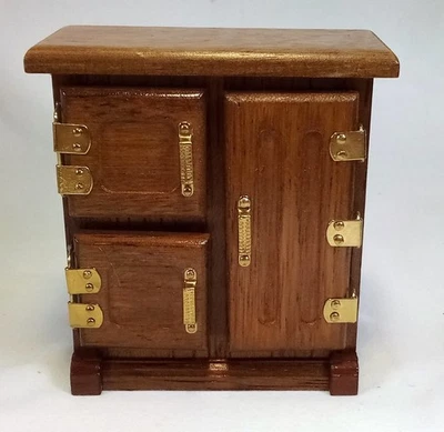 Vintage Anos 70 Concord Miniatures Casa de Bonecas Madeira de Carvalho 3 Portas Caixa de Gelo Latão Detalhes - Imagem 1 de 4