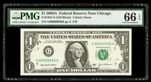 $1 Very Low Two Digit Serial Number 00000056 PMG 66 EPQ Gem Uncirculated 2003 A - Picture 1 of 2