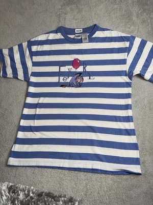 Camisa Vintage Disney Eeyore Adulto Talla Grande Azul Blanco Rayas Globo Foto 1 de 4