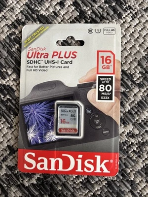 SanDisk SD ULTRA Plus  SDHC UHS-I 16GB memory card Up To 80 MB/s New In Pkg - Image 1 of 2