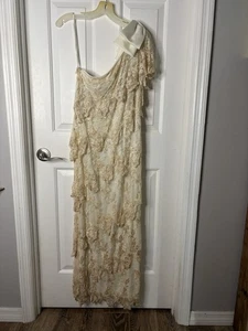 Vintage Lillie Rubin Cream Ivory Tiered Lace One Shoulder Bow Gown Long Dress 8 - Picture 1 of 22