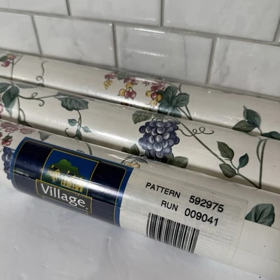 Vtg Village Wallpaper 3 Dbl Rolls Fruit Vines 592975 - Prepasted Vinyl Washable - Image 1 of 4