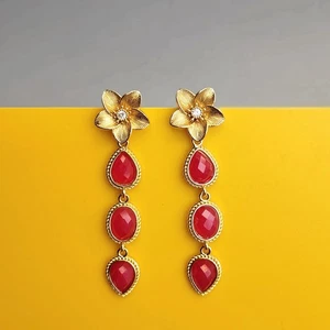 Gemstone Drop Earrings Jewelry Red Jade Stone Dangle Earring Jewelry Gift - Picture 1 of 6