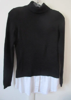 Saks Fifth Avenue Wool Cashmere Blend Black Turtleneck Layered Hem  Sweater SP - Image 1 of 4