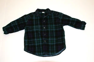 LAND END Navy Blue Green Black White Plaid Boys Corduroy Shirt Sz 12-18 mo - Picture 1 of 5