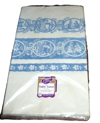 Cubierta de mesa de papel ESCENA COLONIAL 54" X 96" de Beach Prod. AZUL Vintage FIESTA NOS Foto 1 de 4
