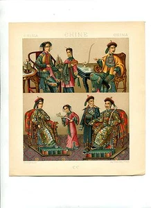 Antique Print Litho CHINA  IMPERIAL FAMILY CLOTHING  1888 Le Costume Historique - Picture 1 of 2