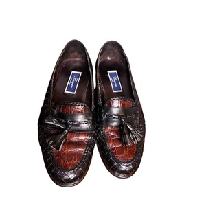 Bragano Tassel Loafers Real Crocodile Leather Dress Shoes Italy BRN Black 10.5W - Picture 1 of 7