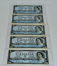 5 DIFFERENT PREFIXES 1954 CANADA $5 BC-39b AND BC-39c