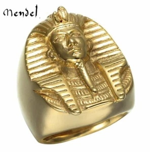 MENDEL Gold Plated Mens Egyptian Pharaoh Pyramid Ring Stainless Steel Size 8-15 - Picture 1 of 6