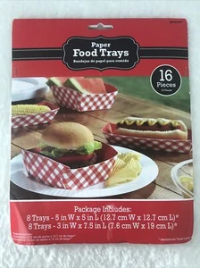 Amscan Paper Food Trays Picnic -  Pack of 16 Gingham Red Checks 370235 - Picture 1 of 2